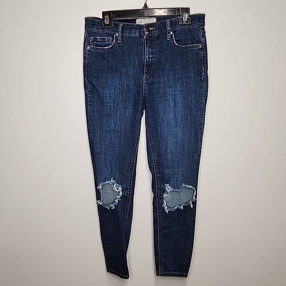 Free People Distressed Busted Knee Jeans High Rise Dark Wash Women's Size 30